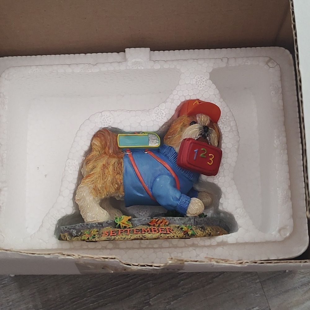 Danbury Mint Shih Tzu Perpetual Calendar September Dog Figure School Days